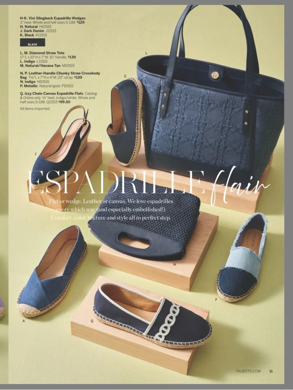 TALBOTS NIB 10 1/2 Izzy Chain Canvas Espadrille Flats in Indigo Blue / White NWT
